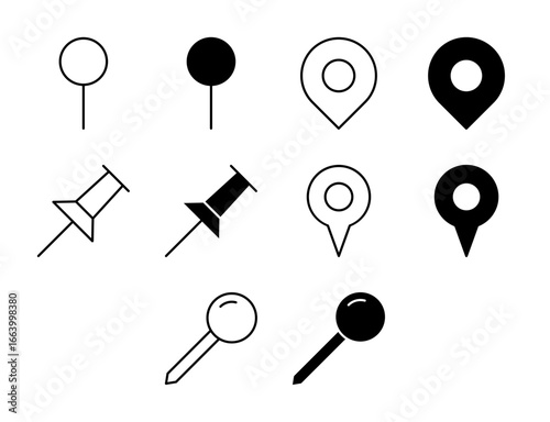 Pin UI Icon Set Solid and Line Map Navigation Vector Style Collection