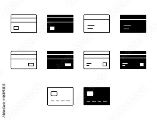 Credit Card UI Icon Set Solid and Line Finance Banking Vector Style Collection
