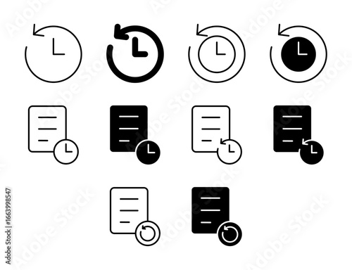 History UI Icon Set Solid and Line Timeline Archive Vector Style Collection