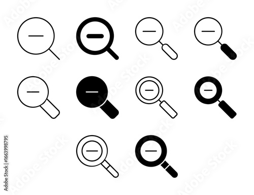 Zoom Out UI Icon Set Solid and Line Minify Overview Vector Style Collection