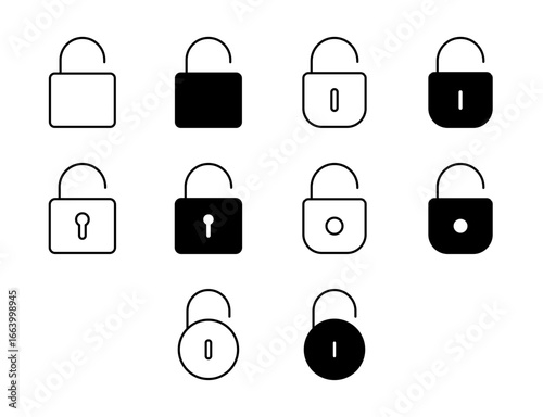 Unlock UI Icon Set Solid and Line Key Access Vector Style Collection