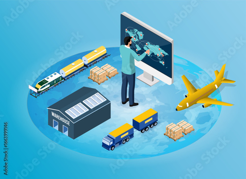 Global Logistics and Worldwide Distribution, a concept of international delivery and supply chain network, container ships, freight forwarders, airlines, and airfreight for seamless global trade.