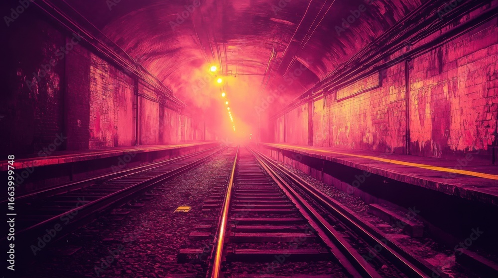 Naklejka premium Mystical Subway Tunnel with Glowing Effects