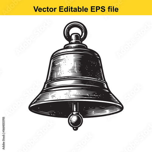 Antique bell with clapper isolated on white background