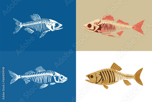 Fish skeletons, anatomical, comparative study VECTOR