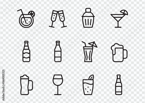 Drink and Cocktail Icons: Beer, Wine, Cocktails, and More