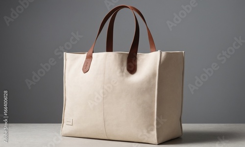 Elegant canvas tote bag with leather straps for stylish everyday use and shopping trips, simple and modern