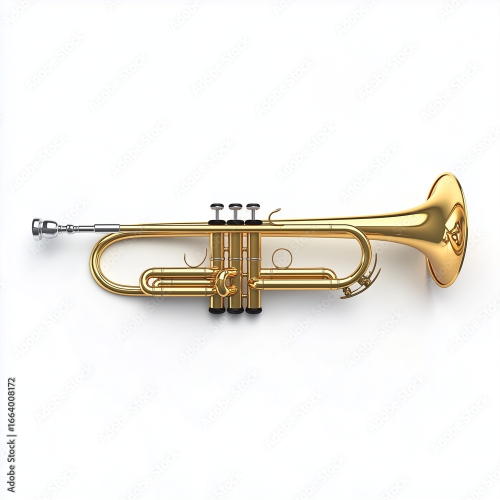 Obraz premium yellow gold trumpet musical instrument classic, isolated white