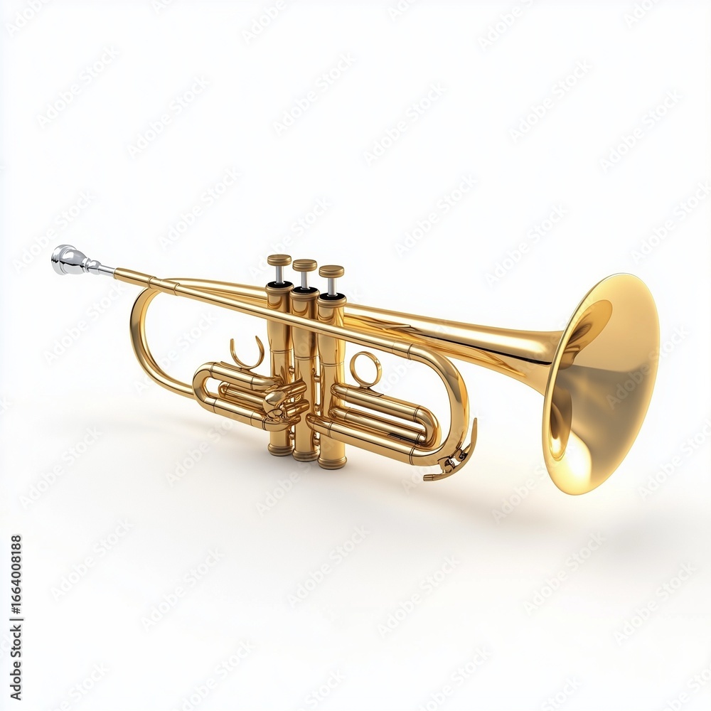 Obraz premium yellow gold trumpet musical instrument classic, isolated white