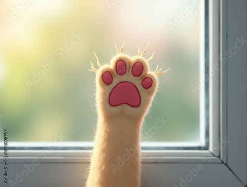 Artistic Soft Furry Cat Paw on Glass Window Background Illustration