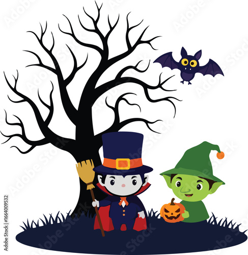 Halloween cute characters illustration.