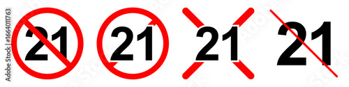 21 age restriction sign vector for online content, digital media, and social platforms. Useful for illustrating age-gated access, maturity ratings, and legal compliance.