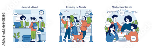 Travelers Engaging in Hostel Stay and City Exploration
