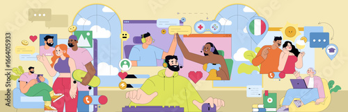 Collaborative Online Interaction Vector Illustration