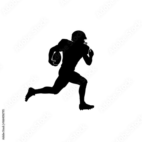 Silhouette of a football player running with the ball during a game
