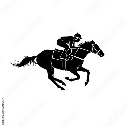 Silhouette of a Jockey Riding a Horse in a Race Speed, Skill, and Tradition