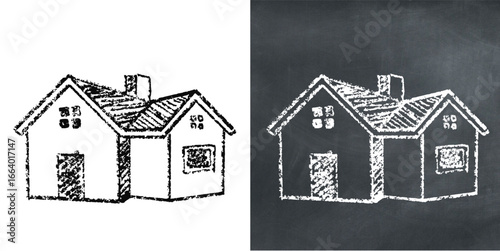 Chalk handdrawn house vector for real estate, home ownership, and family concepts. Useful for illustrating property listings, residential services, or a welcoming feel with a rustic touch.