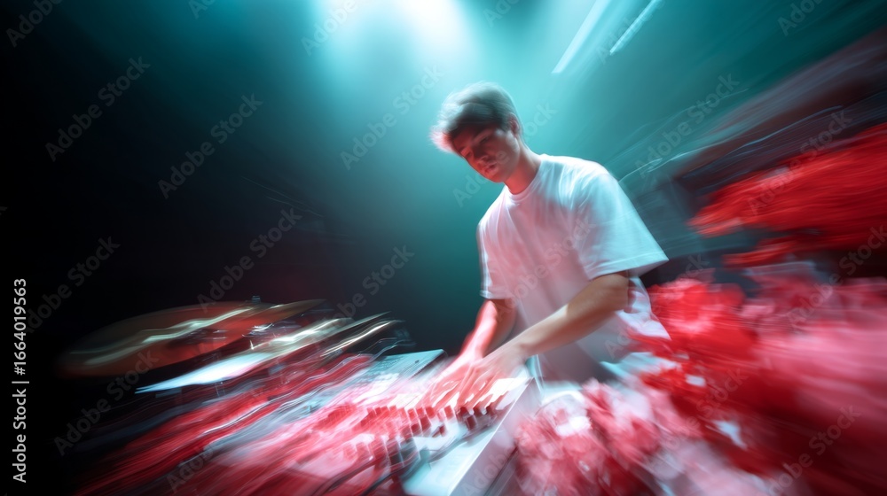 Obraz premium Focusing on Hyperparameters: Deep Learning Engineer in Jupyter Notebook POV with Motion Blur in Minimalistic Set-up