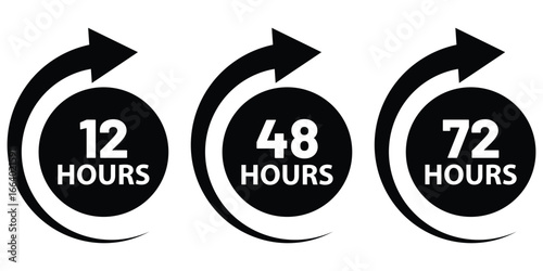 Compact UI and Repeating Clocks Pack. Red small-clock grid with arrow accents. 12, 48 and 72 hours clock arrow. Clock arrow vector work time Time Tracking and Management Infographic. eps 10