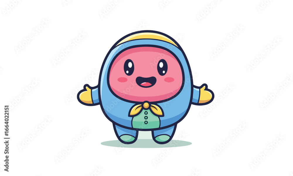 Fototapeta premium A Playful Flat Cartoon Mascot Character Illustration Featuring Simple Rounded Shapes, Cheerful Expression, and Vibrant Pastel Colors. Designed in Modern Flat Vector Style, Perfect For Branding