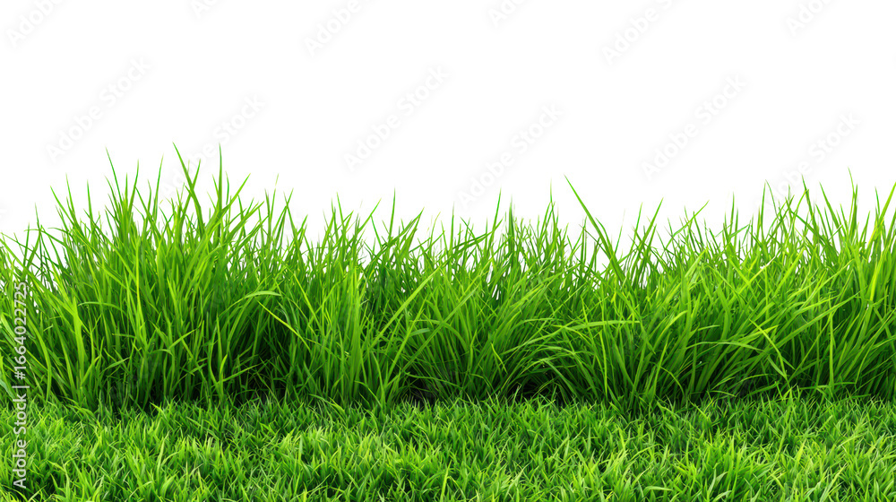 Fototapeta premium Lush green grass against a white isolated background, perfect for natural-themed designs.