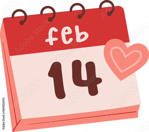 Red Calendar Page Marks February Fourteenth With Heart