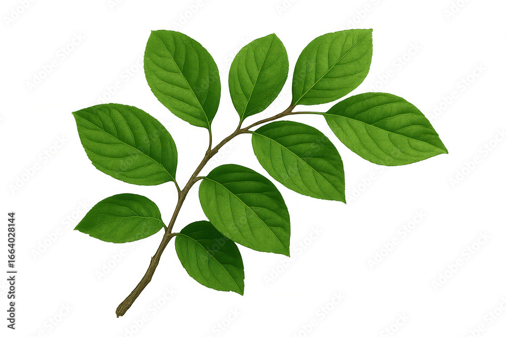 Fototapeta premium Vibrant green leaves thriving on a branch, isolated on a transparent background, perfect for nature-themed designs
