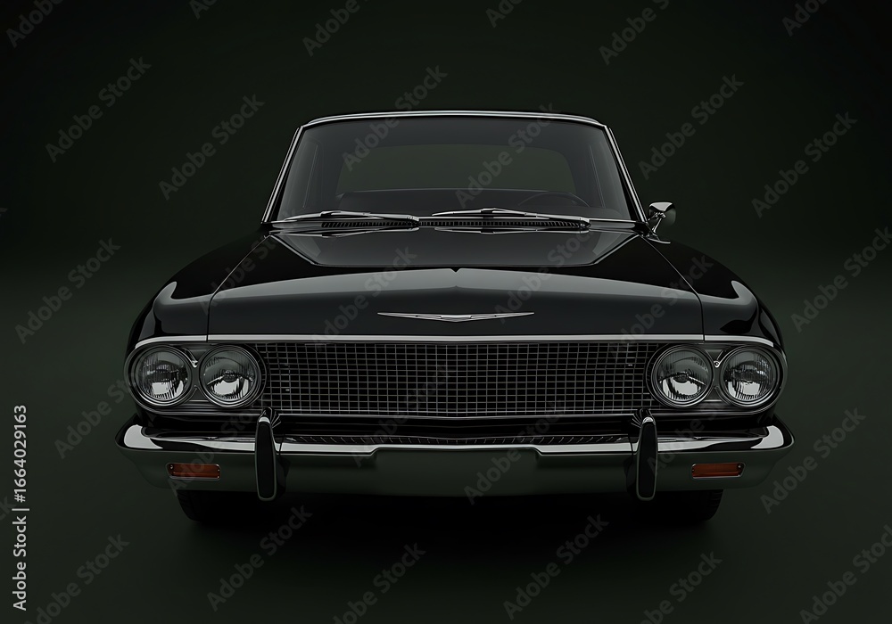 Naklejka premium Sleek Black Classic Car Front View, Perfect for Automotive Enthusiasts