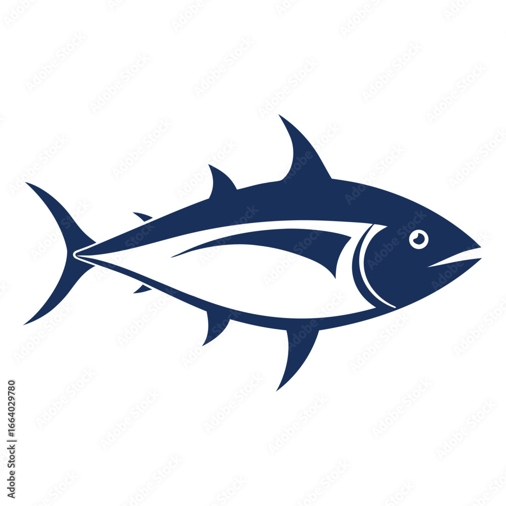 Obraz premium Dark Blue Tuna Fish Illustration on White Background