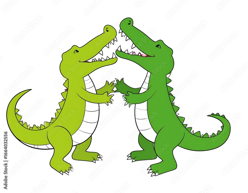 Fototapeta premium Two friendly crocodiles holding hands