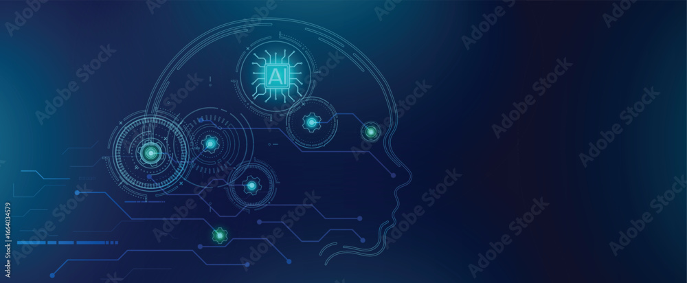 Obraz premium Artificial intelligence concept with human head and digital AI chip design