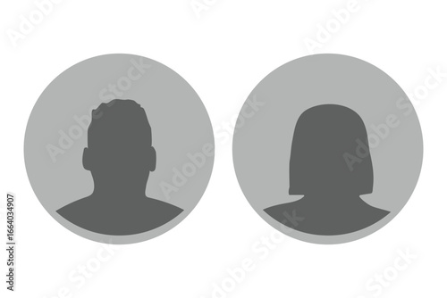 Simple Gray Avatar Icons Representing Male And Female Profiles. uniform minimalist grey tones. People head vector silhouette set vector illustration.