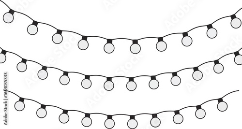 Three rows of decorative string lights on white background