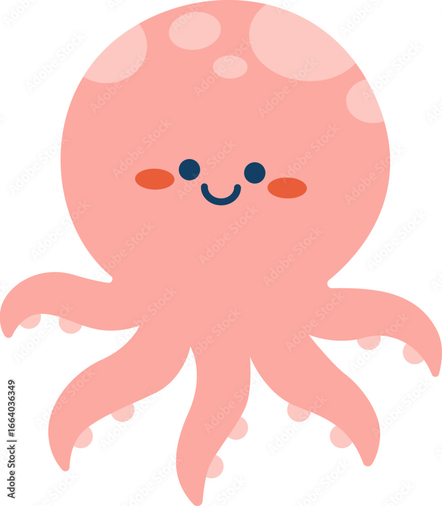 Obraz premium Cute Pink Octopus Happy Floating Illustration