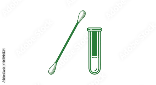 Symptom assessment diagnostic tool illustration, cotton swab with test tube science equipment