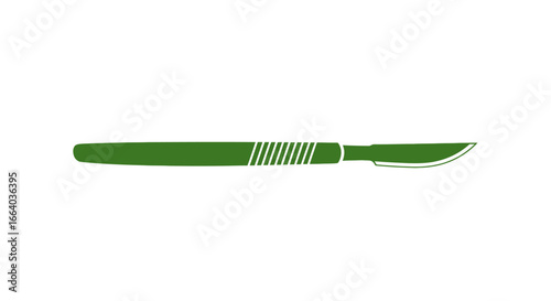 Green surgical scalpel illustration against a clean white background presenting minimalism and