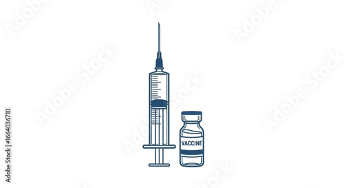 Vaccine vector concept art displaying health and inoculation with syringe and vial for prevention