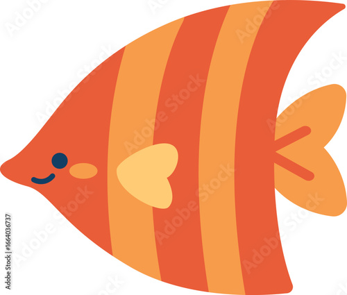 Cute Orange Angelfish Swimming Oceanic Illustration