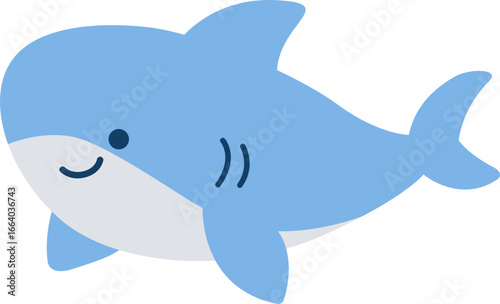 Cute Blue Shark Swimming Ocean Illustration
