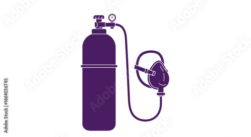 Stylized graphic depicting an oxygen tank with pressure gauge and respiratory mask