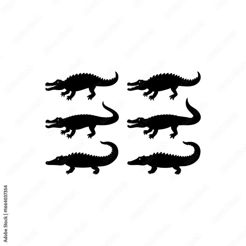 Obraz premium 6 different crocodile silhouette vector icons set 