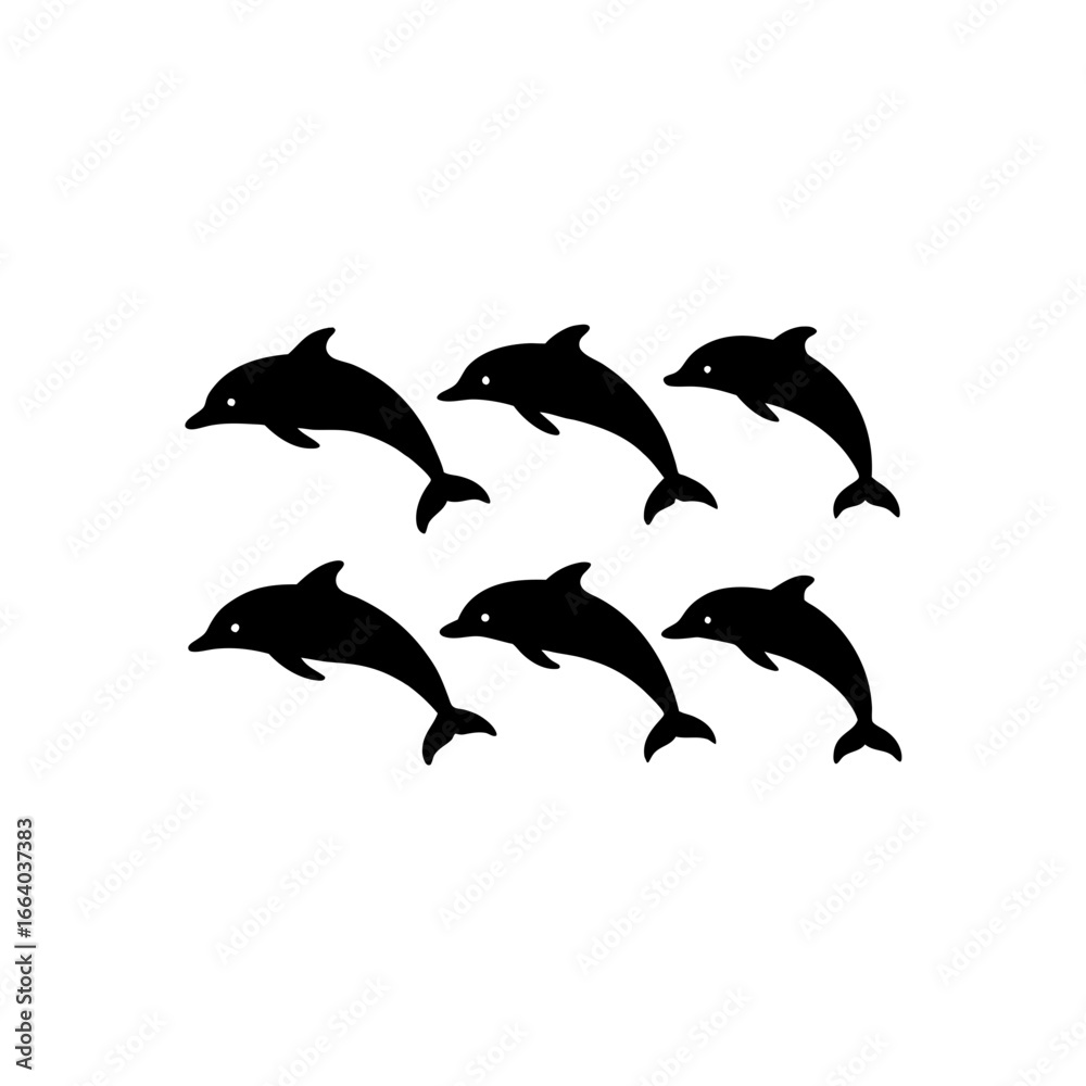 Obraz premium 6 different dolphin silhouette vector icons set on