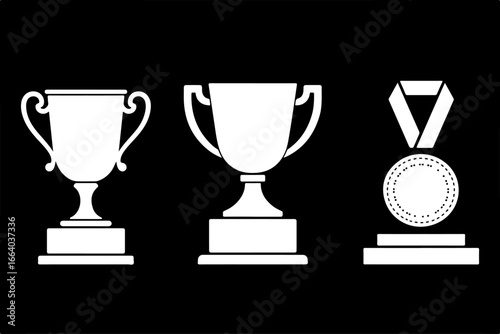 set of silver spoons, trophy, cup, gold, award, winner, success, achievement, champion, prize, sport, isolated, first, competition, win, victory, icon, winning, object, metal, silver, vector, illustra