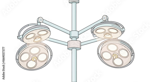 Detailed line drawing surgical operating lights for medical procedures examination