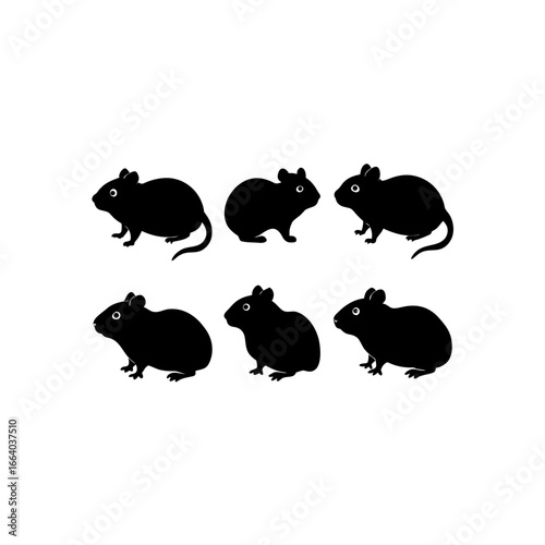 6 different hamster silhouette vector icons set on