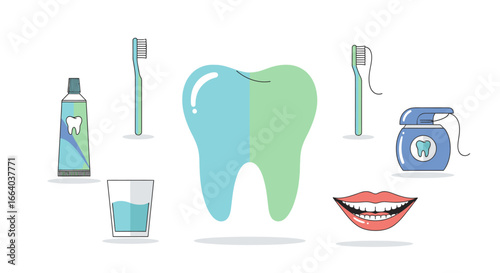 Dental care essentials illustration for oral hygiene and fresh breath maintenance
