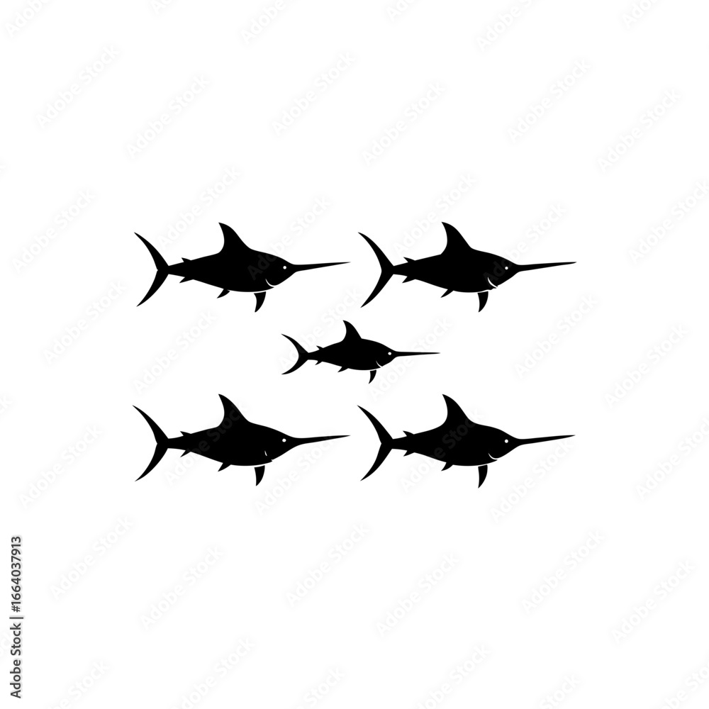 Fototapeta premium 6 different marlin silhouette vector icons set on 
