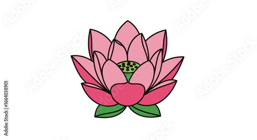 Vibrant pink lotus flower illustration on white background, vector design, minimalist style