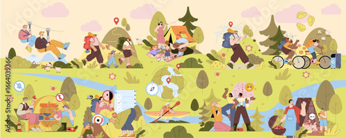 Outdoor Adventure Activities Vector Illustration