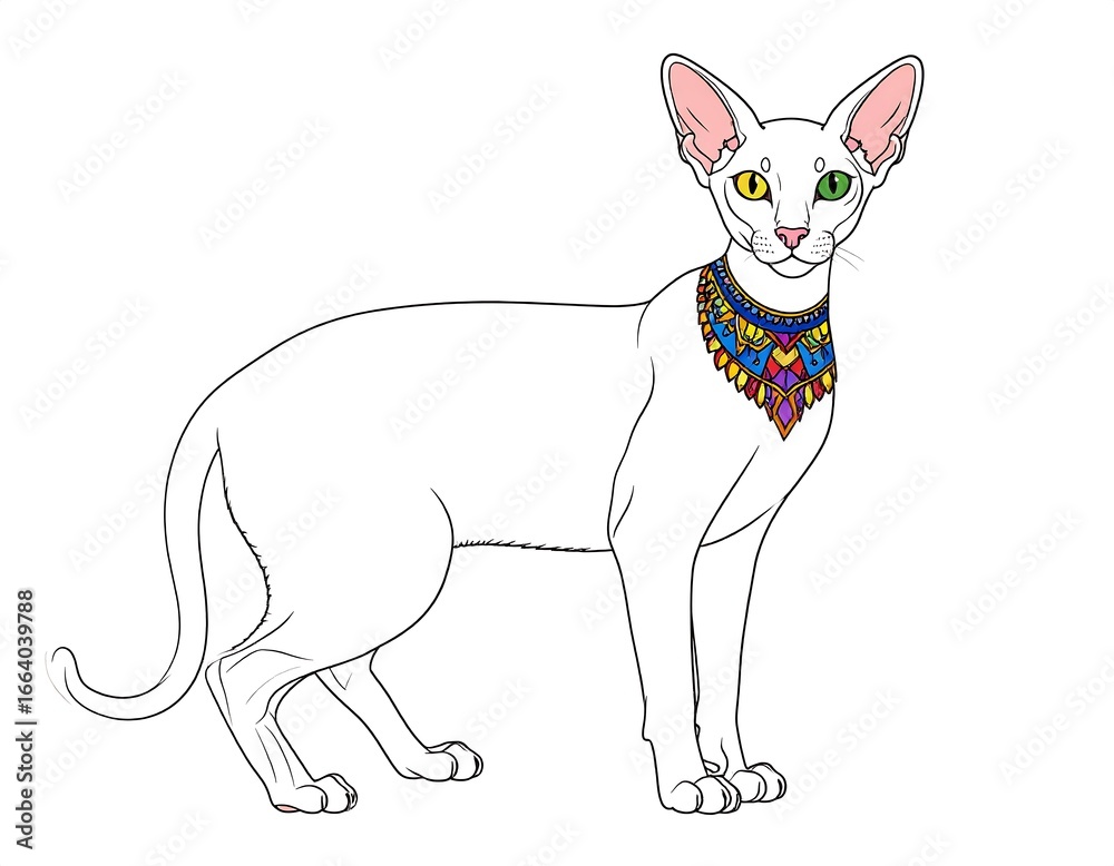 Obraz premium White cat with colorful collar